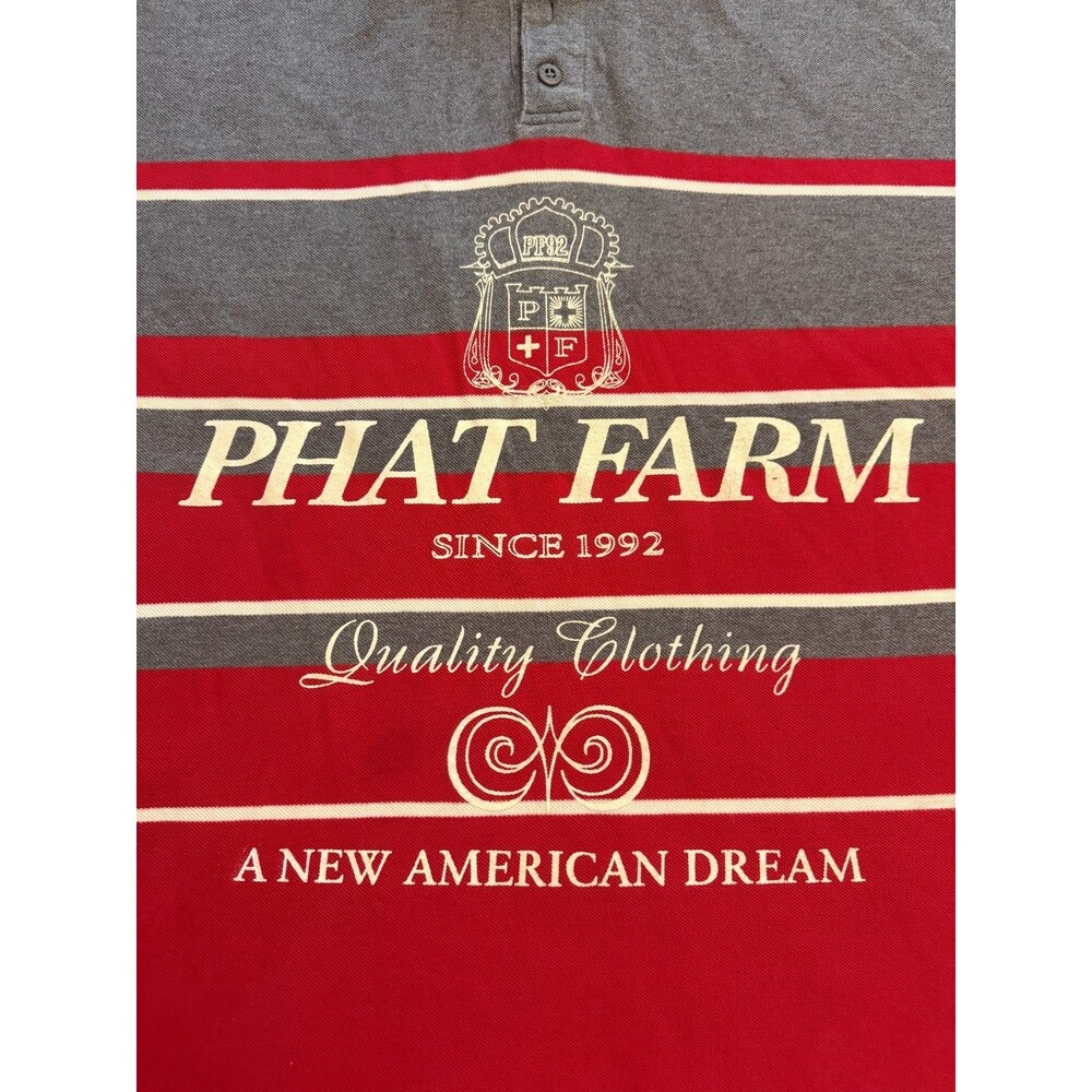 Vintage Y2K Phat Farm Polo Shirt 3XL Red Gray Striped Logo Graphic Mens - Picture 11 of 16